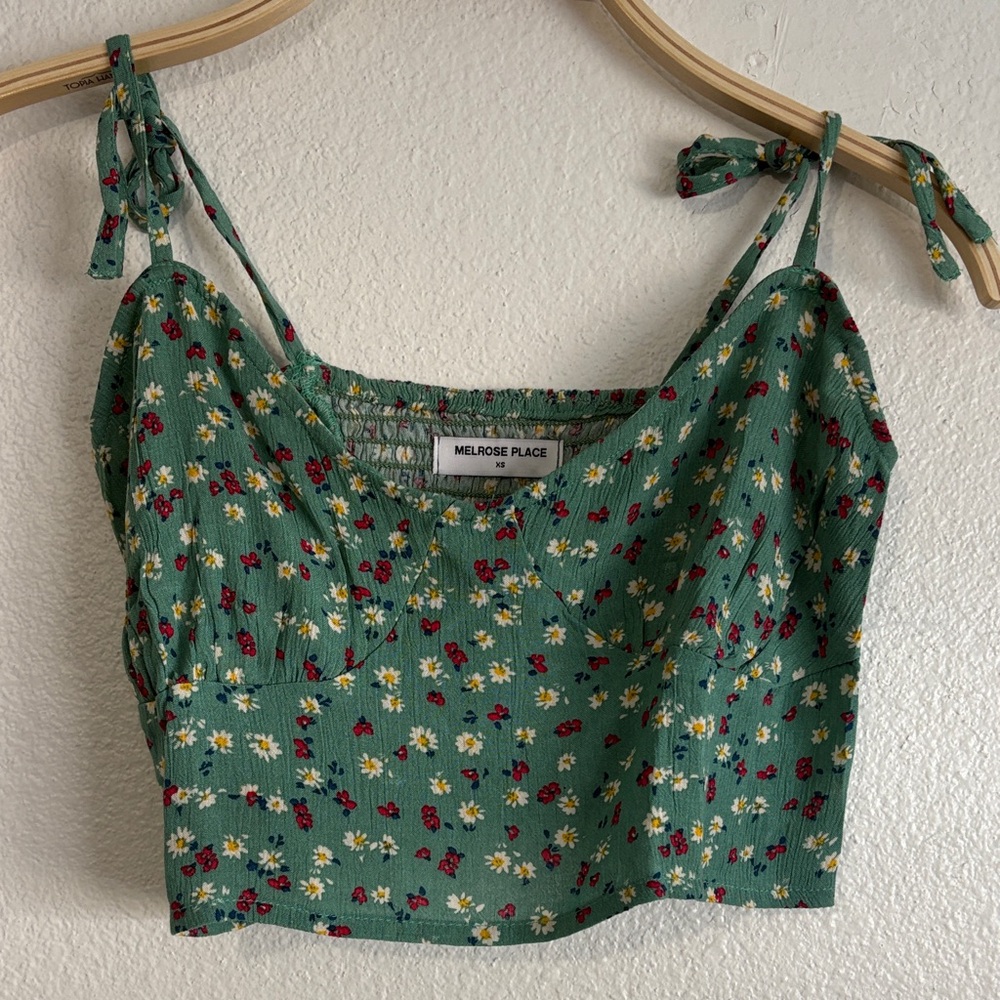 Green Floral Crop Top